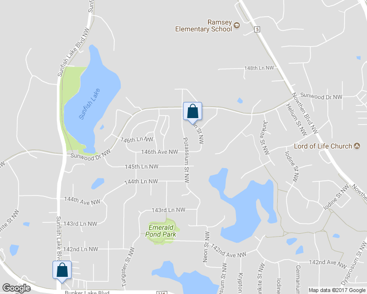 map of restaurants, bars, coffee shops, grocery stores, and more near 5981 146th Avenue Northwest in Anoka
