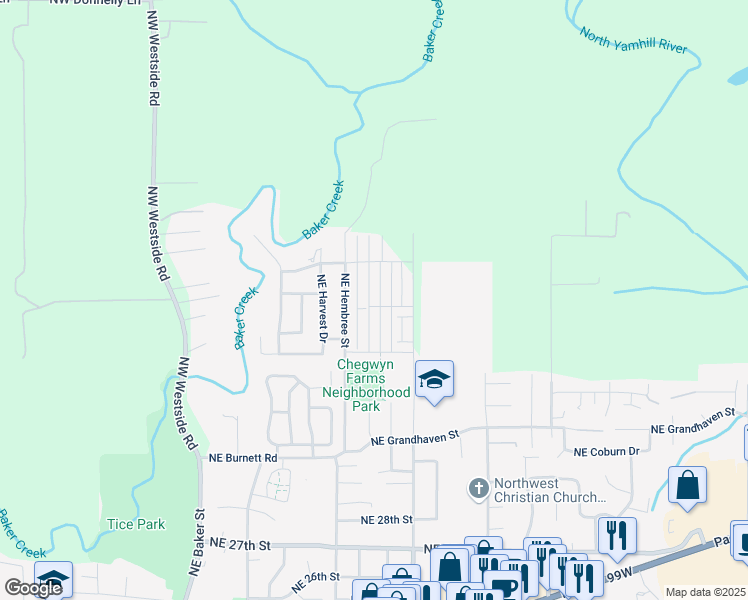 map of restaurants, bars, coffee shops, grocery stores, and more near 3756 Northeast Joel Street in McMinnville
