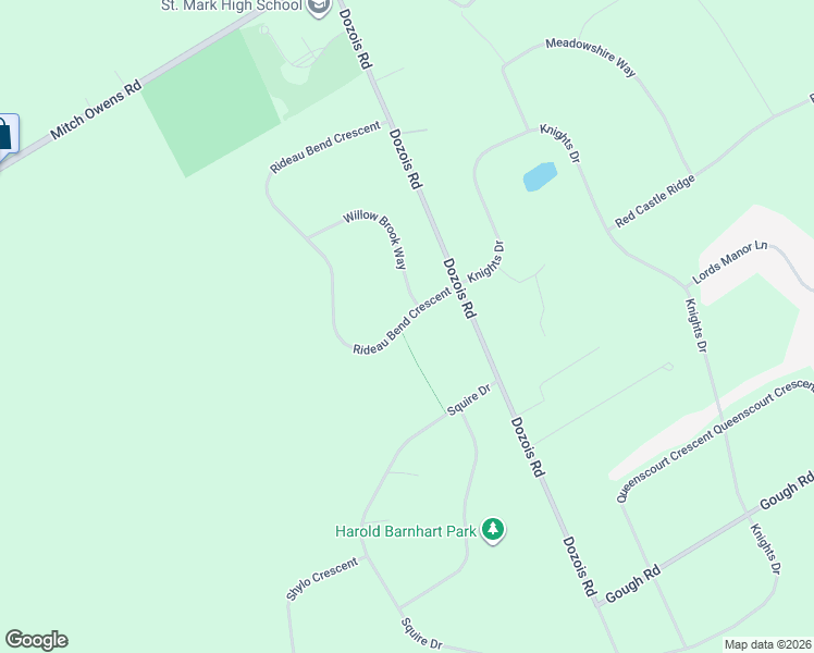 map of restaurants, bars, coffee shops, grocery stores, and more near 1218 Rideau Bend Crescent in Ottawa