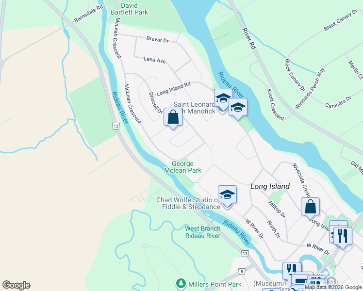 map of restaurants, bars, coffee shops, grocery stores, and more near Jean Park Road in Ottawa