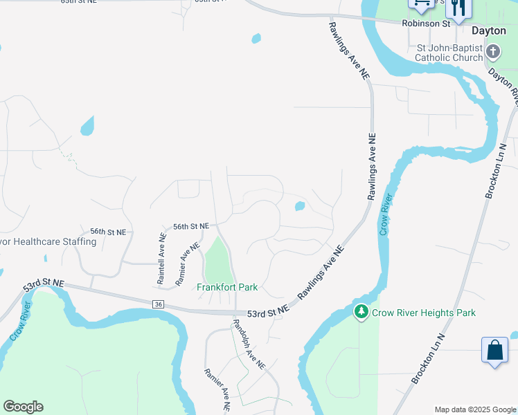 map of restaurants, bars, coffee shops, grocery stores, and more near 17509 57th Street Northeast in Otsego
