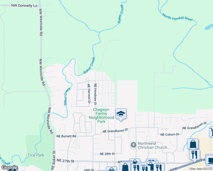 map of restaurants, bars, coffee shops, grocery stores, and more near 3756 Northeast Joel Street in McMinnville