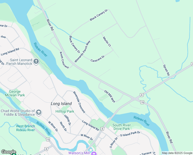 map of restaurants, bars, coffee shops, grocery stores, and more near 965 River Road in Ottawa