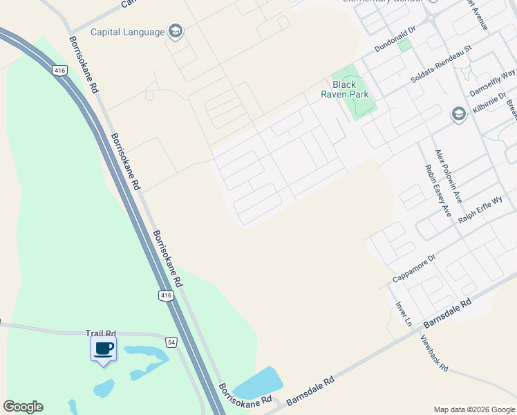 map of restaurants, bars, coffee shops, grocery stores, and more near Unnamed Road in Ottawa