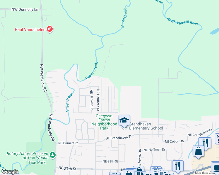 map of restaurants, bars, coffee shops, grocery stores, and more near 3699 Northeast Jacob Street in McMinnville