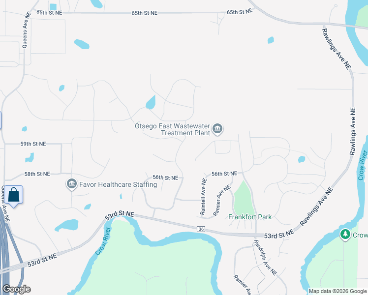 map of restaurants, bars, coffee shops, grocery stores, and more near 5875 Radford Avenue Northeast in Otsego
