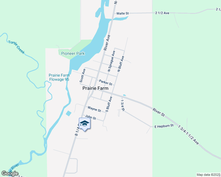 map of restaurants, bars, coffee shops, grocery stores, and more near 205 East Hepburn Street in Prairie Farm