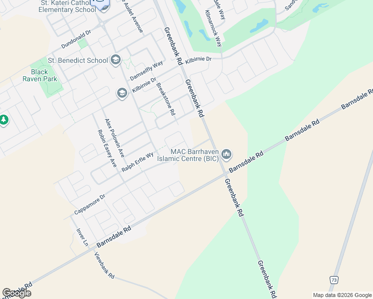map of restaurants, bars, coffee shops, grocery stores, and more near Cappamore Drive in Ottawa