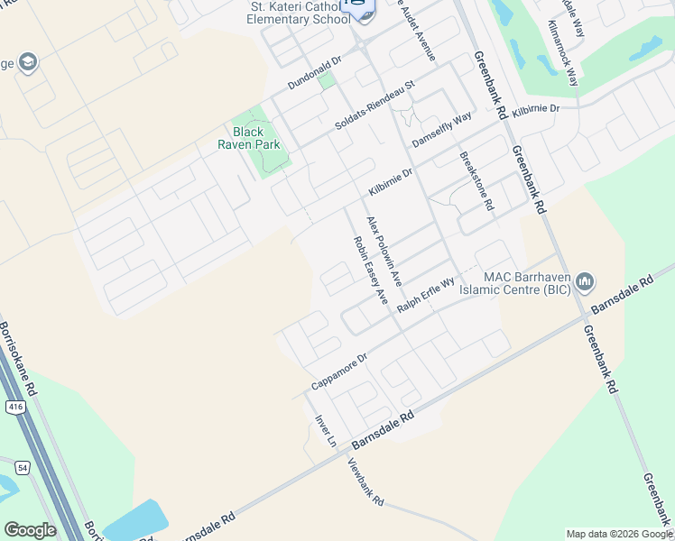 map of restaurants, bars, coffee shops, grocery stores, and more near 116 Teelin Circle in Ottawa