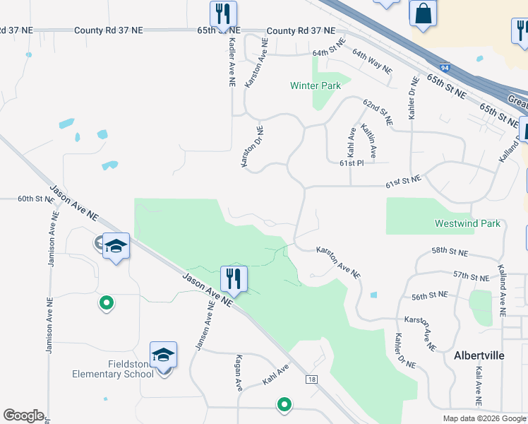 map of restaurants, bars, coffee shops, grocery stores, and more near 10207 Karston Court Northeast in Albertville