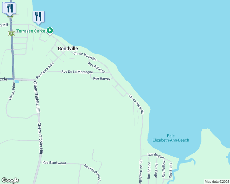 map of restaurants, bars, coffee shops, grocery stores, and more near 30 Rue des Alizes in Lac-Brome