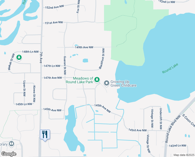 map of restaurants, bars, coffee shops, grocery stores, and more near 4060 146th Lane Northwest in Andover
