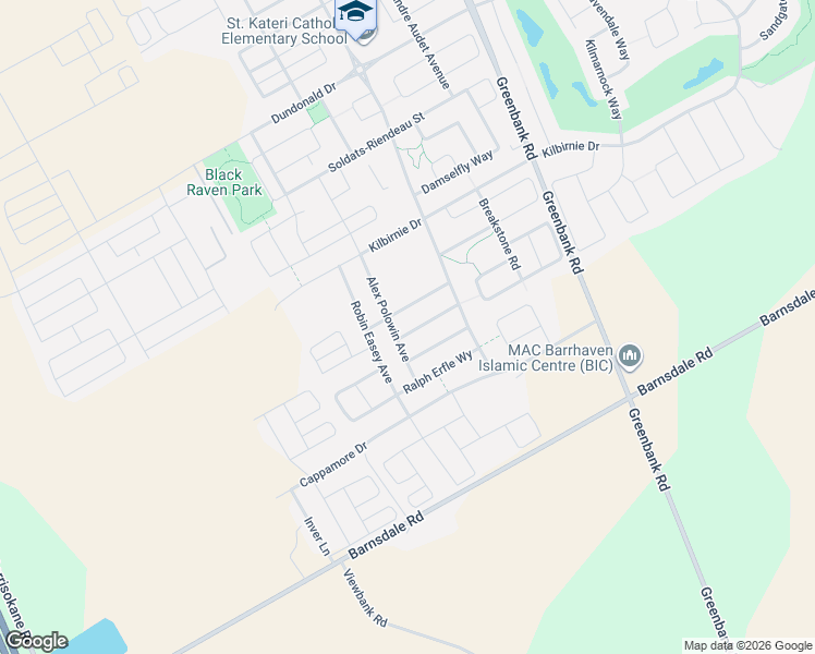 map of restaurants, bars, coffee shops, grocery stores, and more near 50 Boddington Street in Ottawa