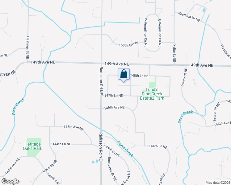 map of restaurants, bars, coffee shops, grocery stores, and more near 14753 Quamba Street Northeast in Ham Lake