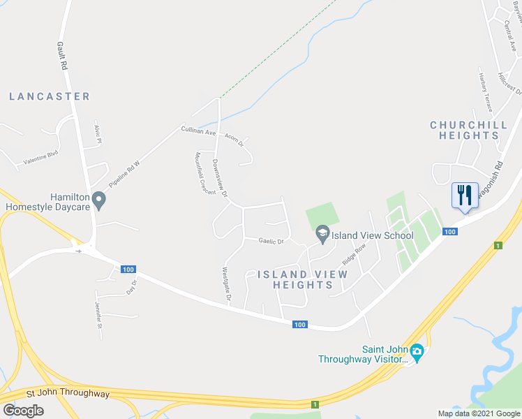 map of restaurants, bars, coffee shops, grocery stores, and more near 200 Downsview Drive in Saint John