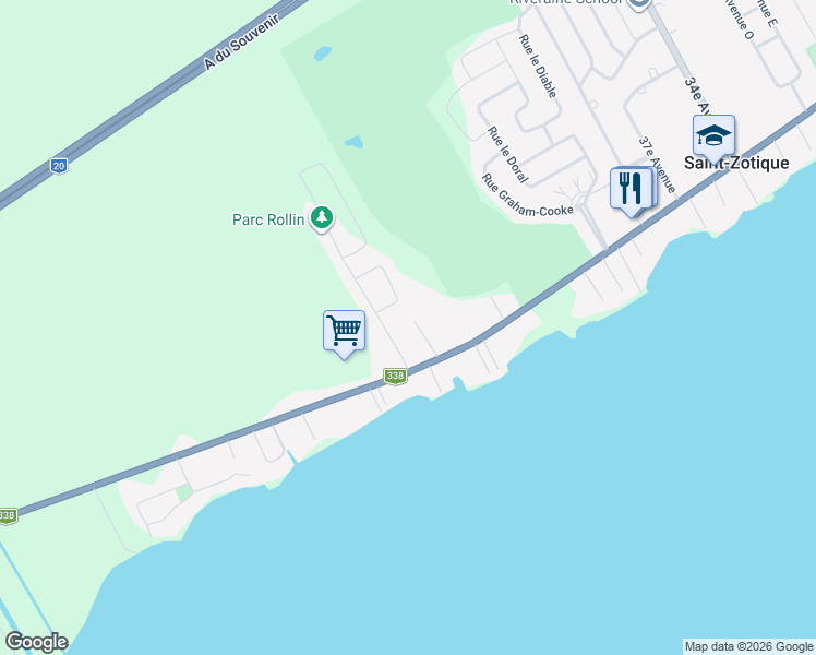 map of restaurants, bars, coffee shops, grocery stores, and more near 207 Place Roy in Saint-Zotique