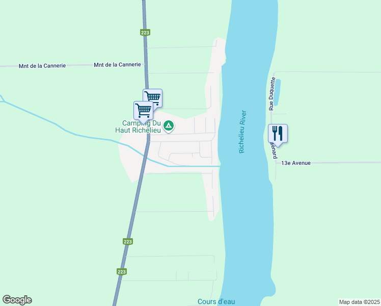 map of restaurants, bars, coffee shops, grocery stores, and more near Rue Lessard in Saint-Jean-sur-Richelieu