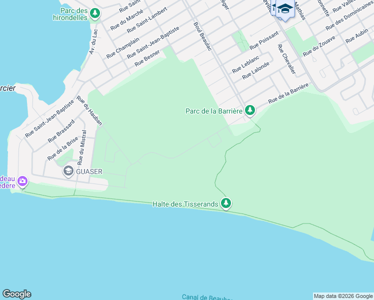 map of restaurants, bars, coffee shops, grocery stores, and more near 239 Rue de la Barrière in Salaberry-de-Valleyfield