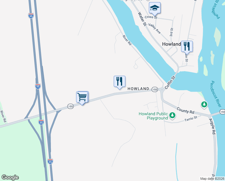 map of restaurants, bars, coffee shops, grocery stores, and more near 41 Lagrange Road in Howland