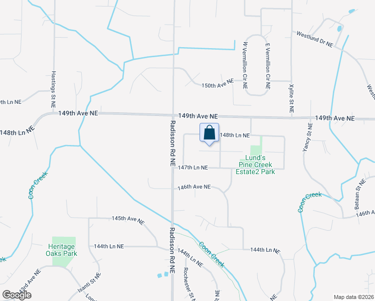 map of restaurants, bars, coffee shops, grocery stores, and more near 14753 Quamba Street Northeast in Ham Lake