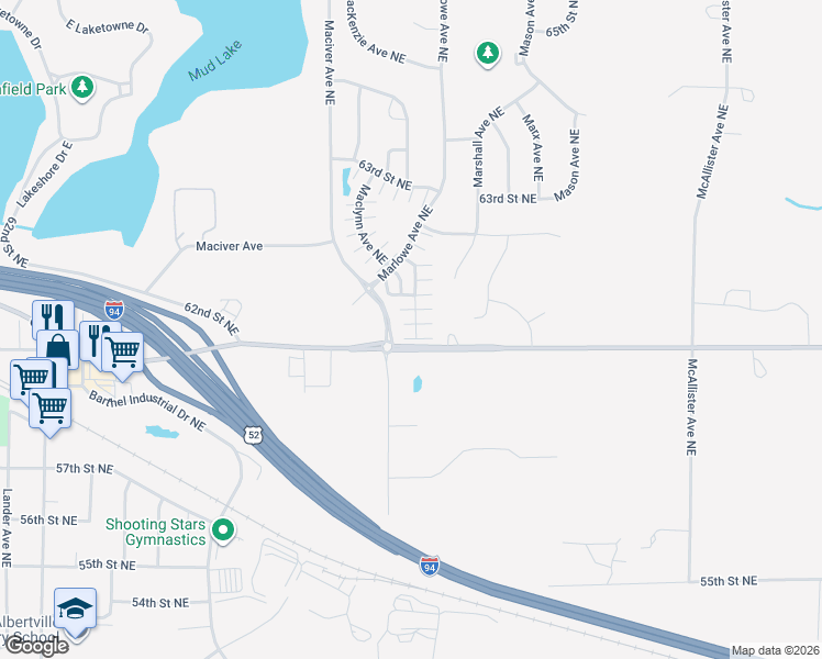 map of restaurants, bars, coffee shops, grocery stores, and more near 6039 Manchester Avenue Northeast in Otsego