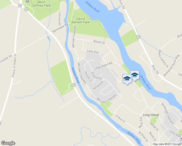 map of restaurants, bars, coffee shops, grocery stores, and more near 5290 Driscoll Drive in Ottawa