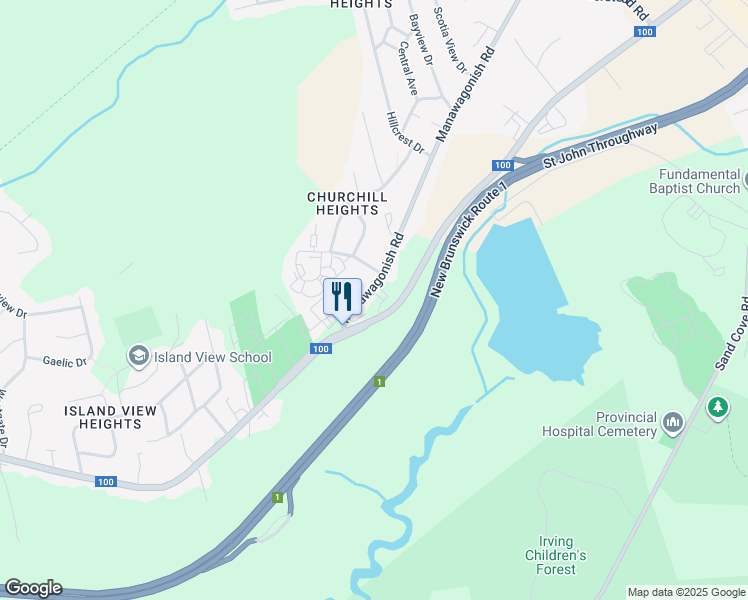 map of restaurants, bars, coffee shops, grocery stores, and more near 1461 Manawagonish Road in Saint John