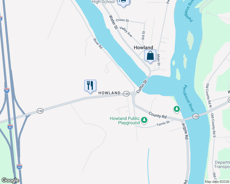 map of restaurants, bars, coffee shops, grocery stores, and more near 35 Lagrange Road in Howland