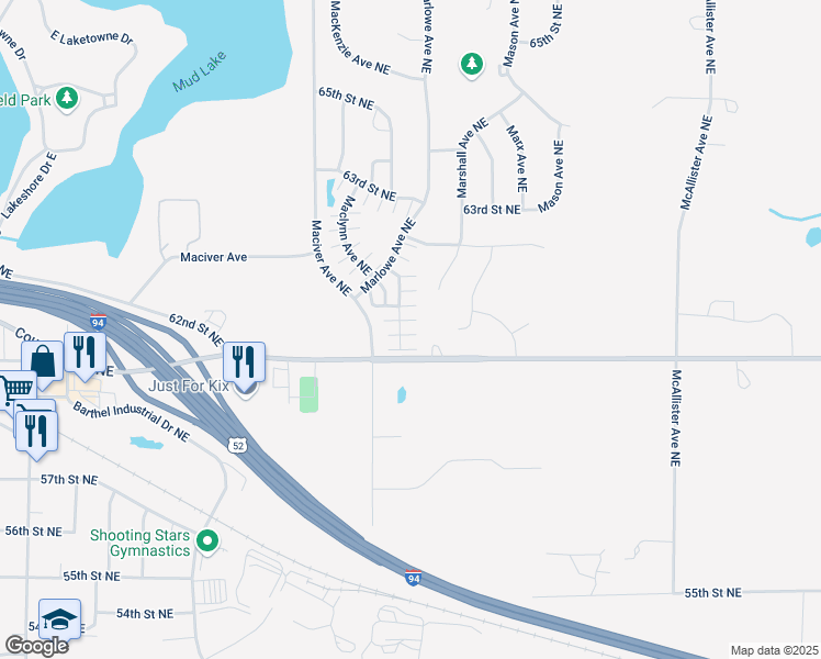 map of restaurants, bars, coffee shops, grocery stores, and more near 6039 Manchester Avenue Northeast in Otsego