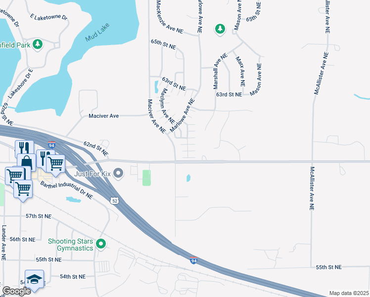 map of restaurants, bars, coffee shops, grocery stores, and more near 6039 Manchester Avenue Northeast in Otsego