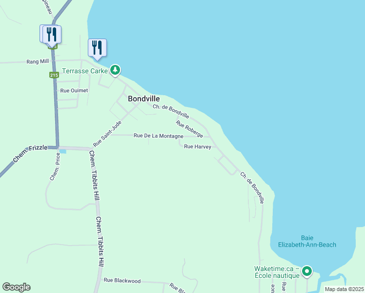 map of restaurants, bars, coffee shops, grocery stores, and more near Rue Harvey in Knowlton