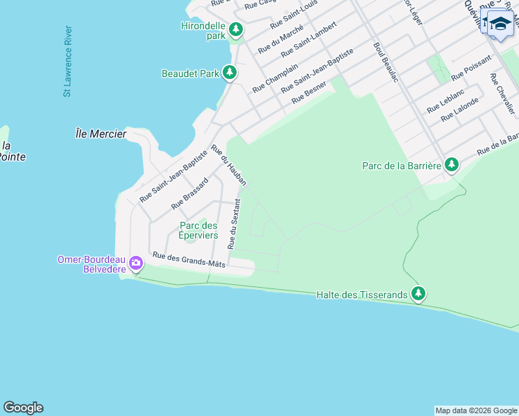 map of restaurants, bars, coffee shops, grocery stores, and more near Rue du Hauban in Salaberry-de-Valleyfield