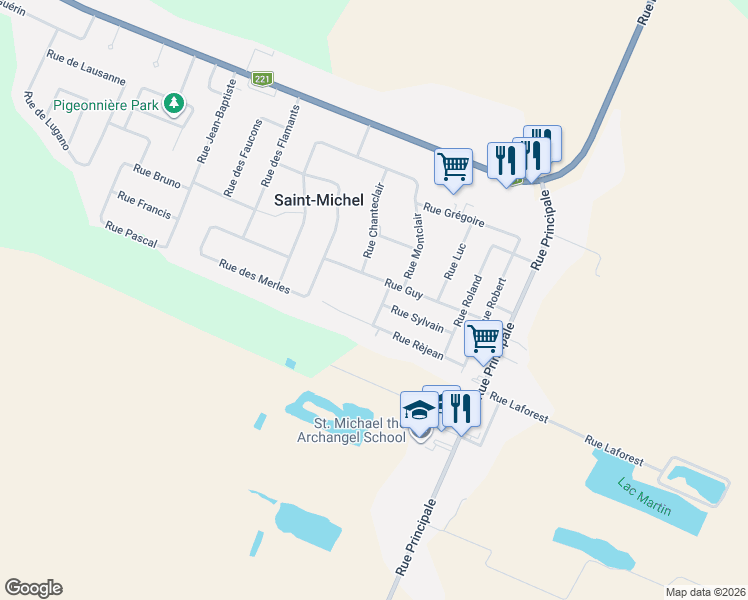 map of restaurants, bars, coffee shops, grocery stores, and more near 1676 Rue Stéphane in Saint-Michel