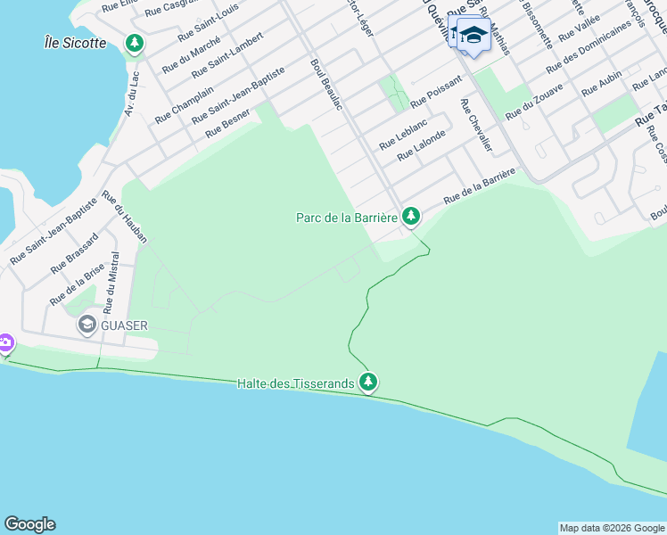 map of restaurants, bars, coffee shops, grocery stores, and more near Rue de la Barrière in Salaberry-de-Valleyfield