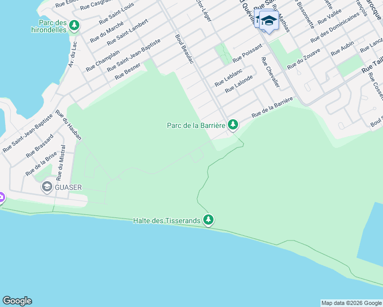 map of restaurants, bars, coffee shops, grocery stores, and more near Rue de la Barrière in Salaberry-de-Valleyfield