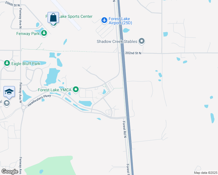 map of restaurants, bars, coffee shops, grocery stores, and more near 19987 Fitzgerald Trail North in Forest Lake