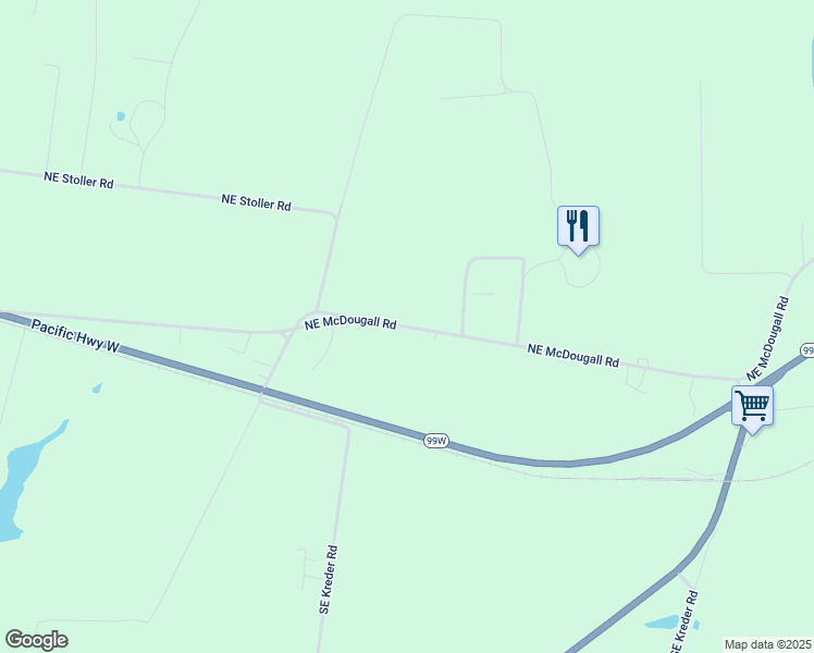 map of restaurants, bars, coffee shops, grocery stores, and more near 15909 Northeast McDougall Road in Dayton