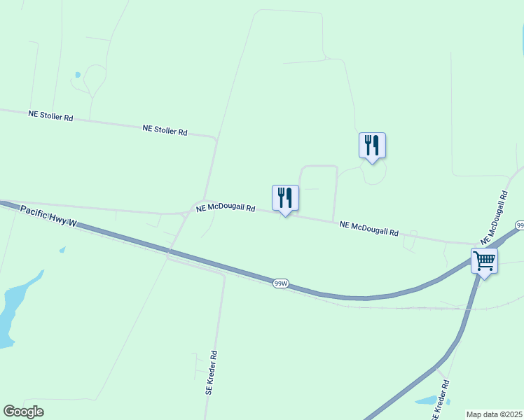 map of restaurants, bars, coffee shops, grocery stores, and more near 15909 Northeast McDougall Road in Dayton