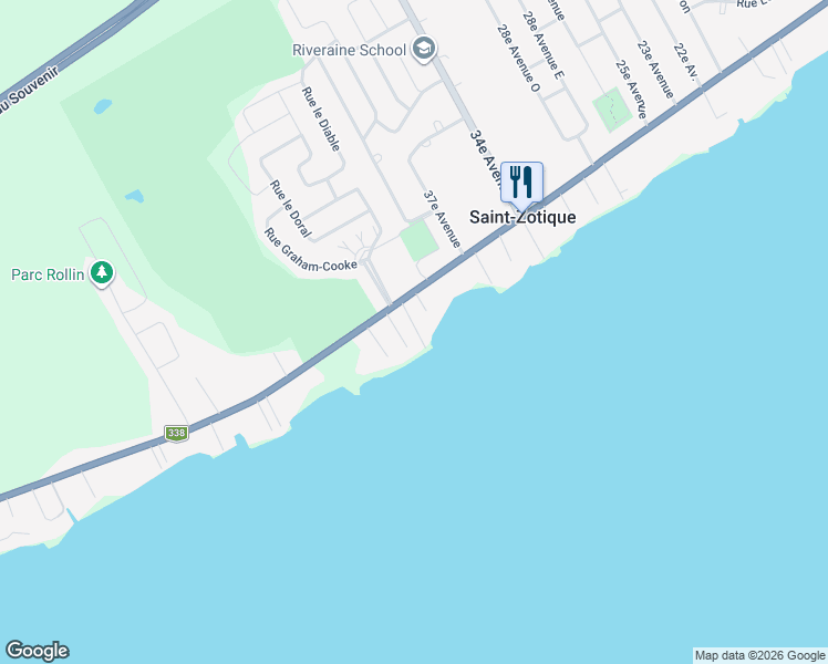 map of restaurants, bars, coffee shops, grocery stores, and more near 115 39e Avenue in Saint-Zotique