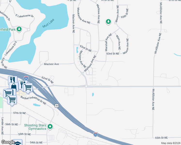 map of restaurants, bars, coffee shops, grocery stores, and more near 12110 61st Street Northeast in Albertville