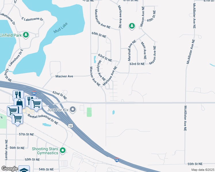 map of restaurants, bars, coffee shops, grocery stores, and more near 12110 61st Street Northeast in Albertville