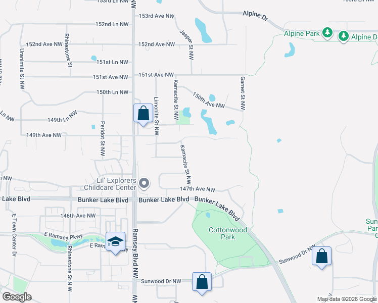 map of restaurants, bars, coffee shops, grocery stores, and more near 7061 148th Avenue Northwest in Ramsey