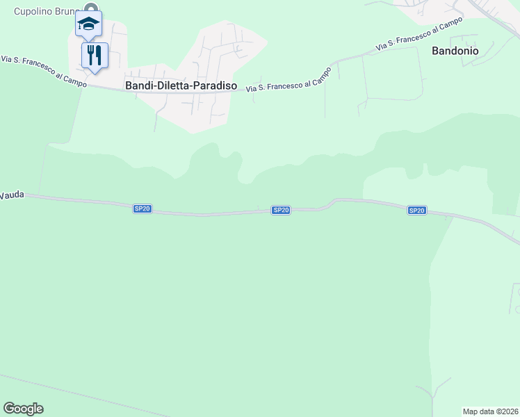 map of restaurants, bars, coffee shops, grocery stores, and more near 56 Via Vauda in Città Metropolitana di Torino