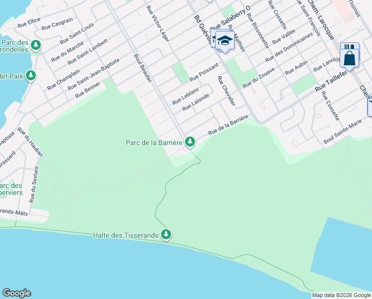 map of restaurants, bars, coffee shops, grocery stores, and more near Rue de la Barrière in Salaberry-de-Valleyfield