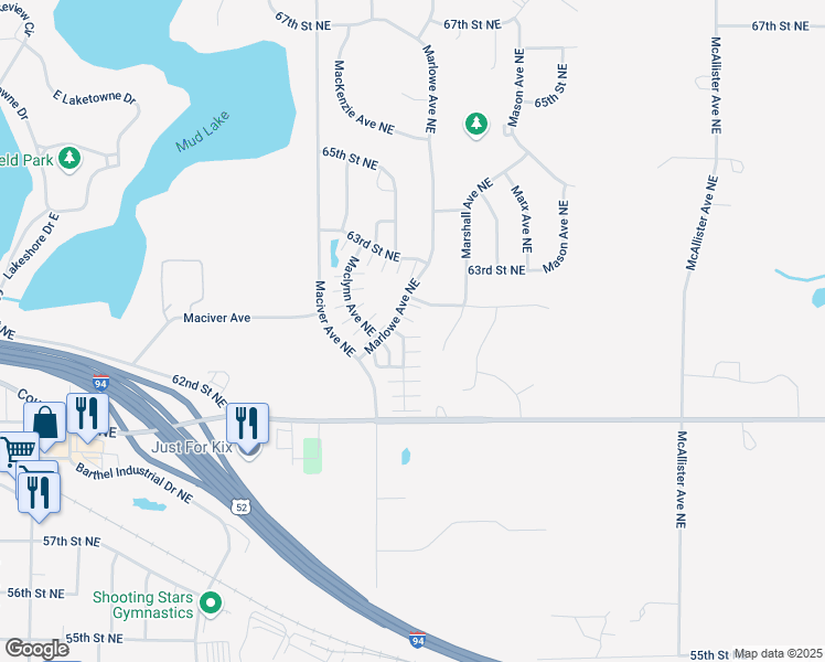 map of restaurants, bars, coffee shops, grocery stores, and more near 6164 Manchester Avenue Northeast in Otsego