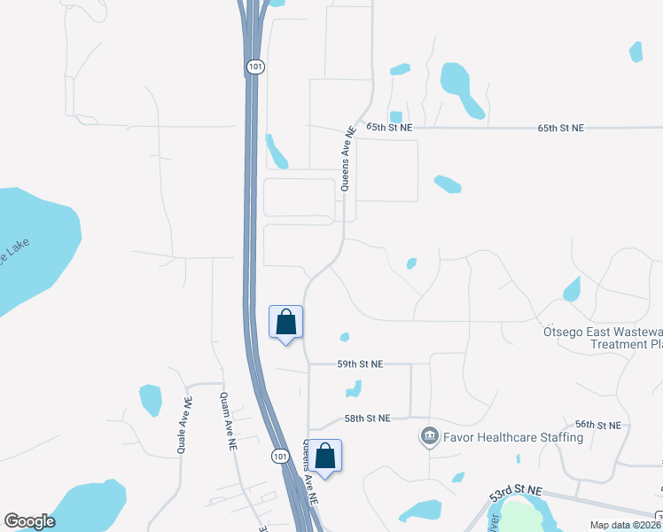 map of restaurants, bars, coffee shops, grocery stores, and more near 16597 61st Street Northeast in Otsego