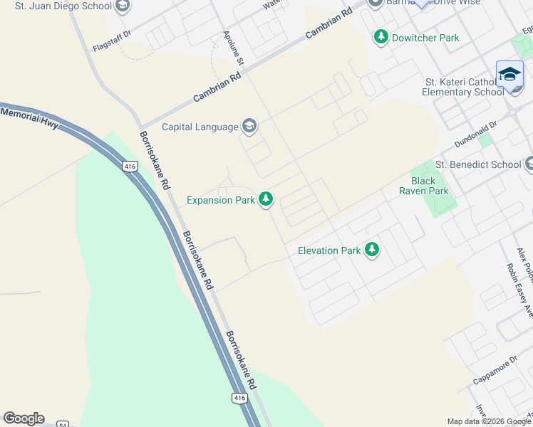 map of restaurants, bars, coffee shops, grocery stores, and more near 668 Expansion Road in Ottawa