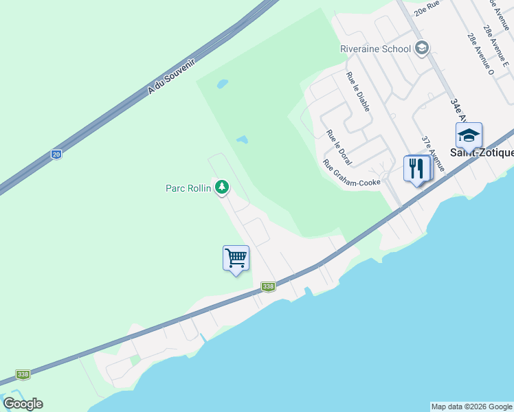 map of restaurants, bars, coffee shops, grocery stores, and more near 381 49e Avenue in Saint-Zotique