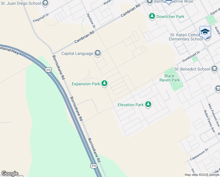 map of restaurants, bars, coffee shops, grocery stores, and more near 146 Beebalm Crescent in Ottawa