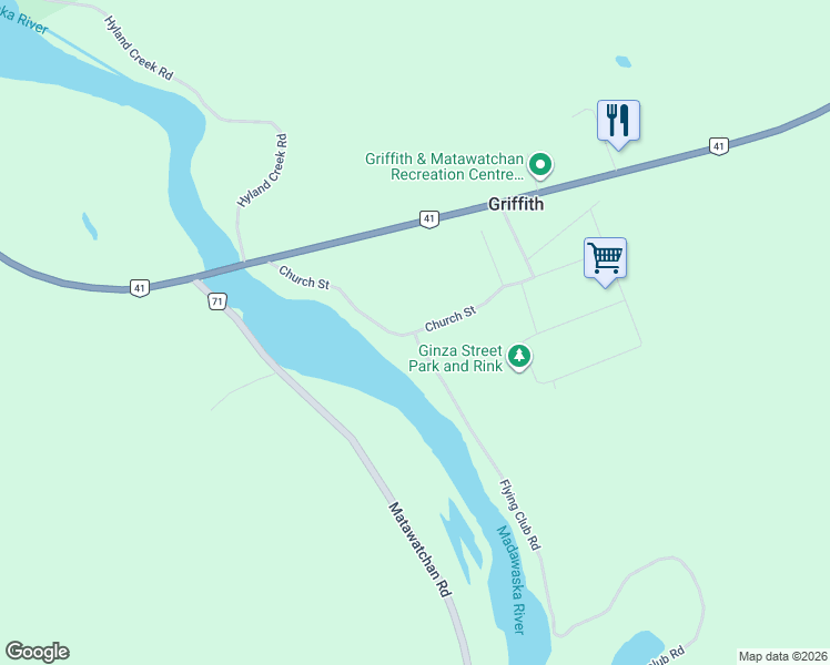 map of restaurants, bars, coffee shops, grocery stores, and more near 0 Flying Club Road in Renfrew County